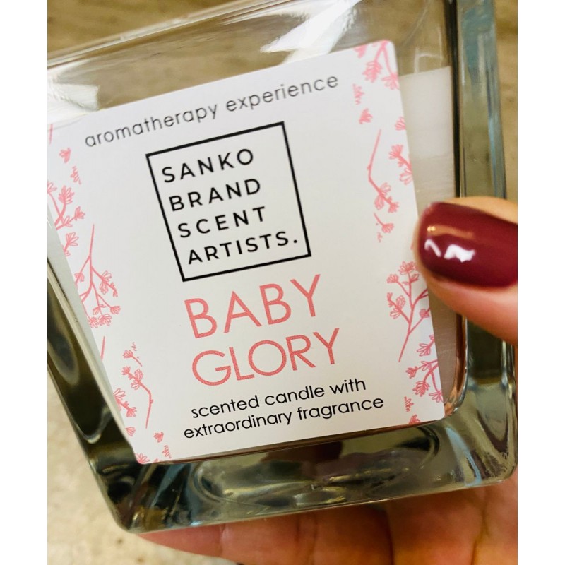 Αρωματικό Κερί Baby Glory σε γυάλινο κύβο με δυο φυτίλια
